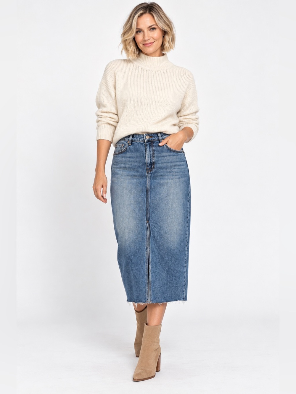 NWT:  KUT FROM THE KLOTH Classic Blue Denim Long Skirt 33” waist